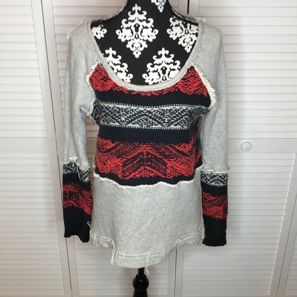 Free People Snow Angel Distressed Scoop Neck Pullover Sweater Medium - Picture 2 of 7